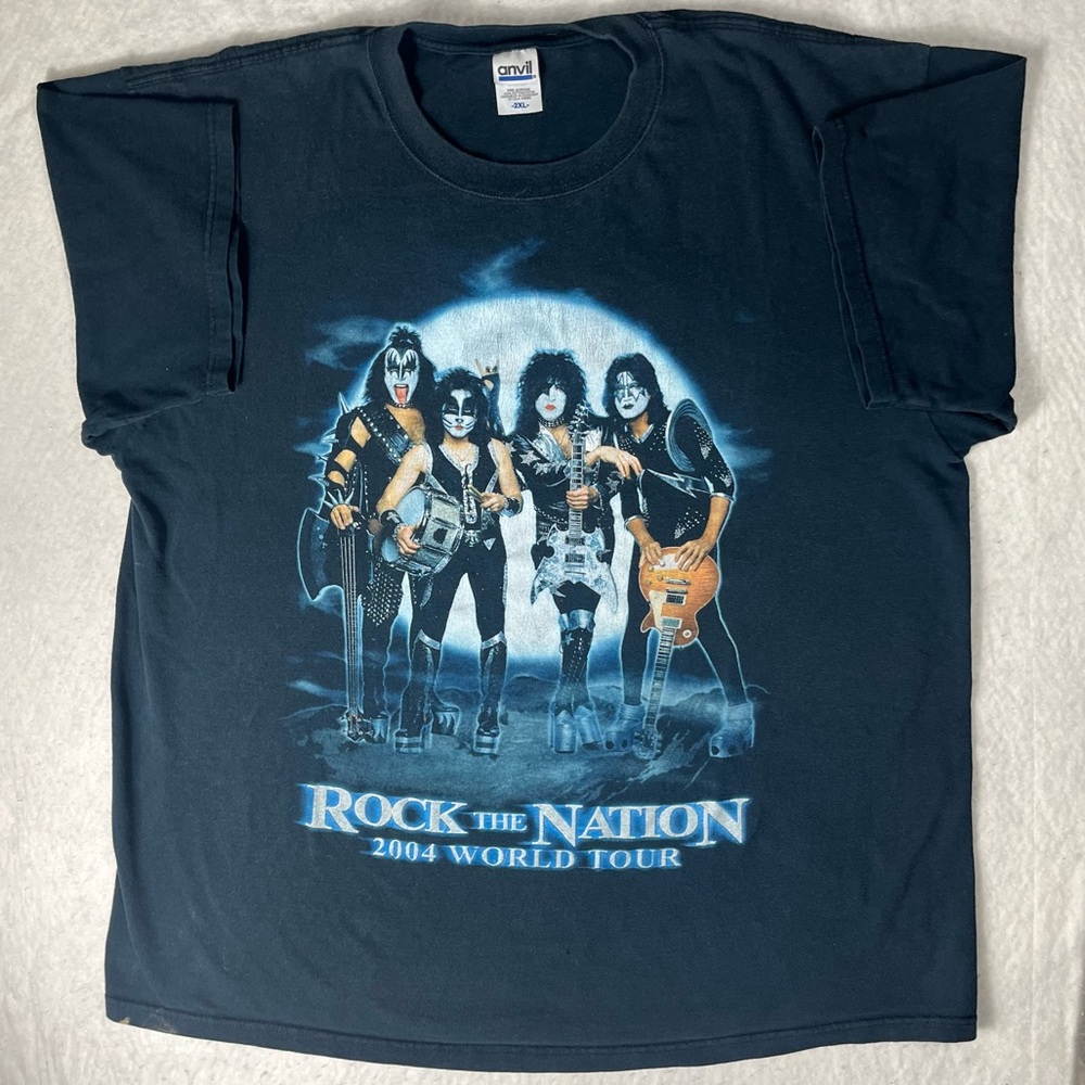 Vintage KISS Rock The Nation 2004 Full Moon Band Black T-Shirt Size Men’s 2XL